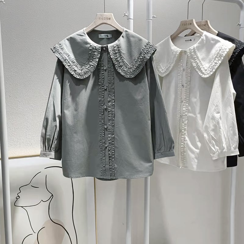 ギャザーラインピーターパンカラー ブラウス 00134