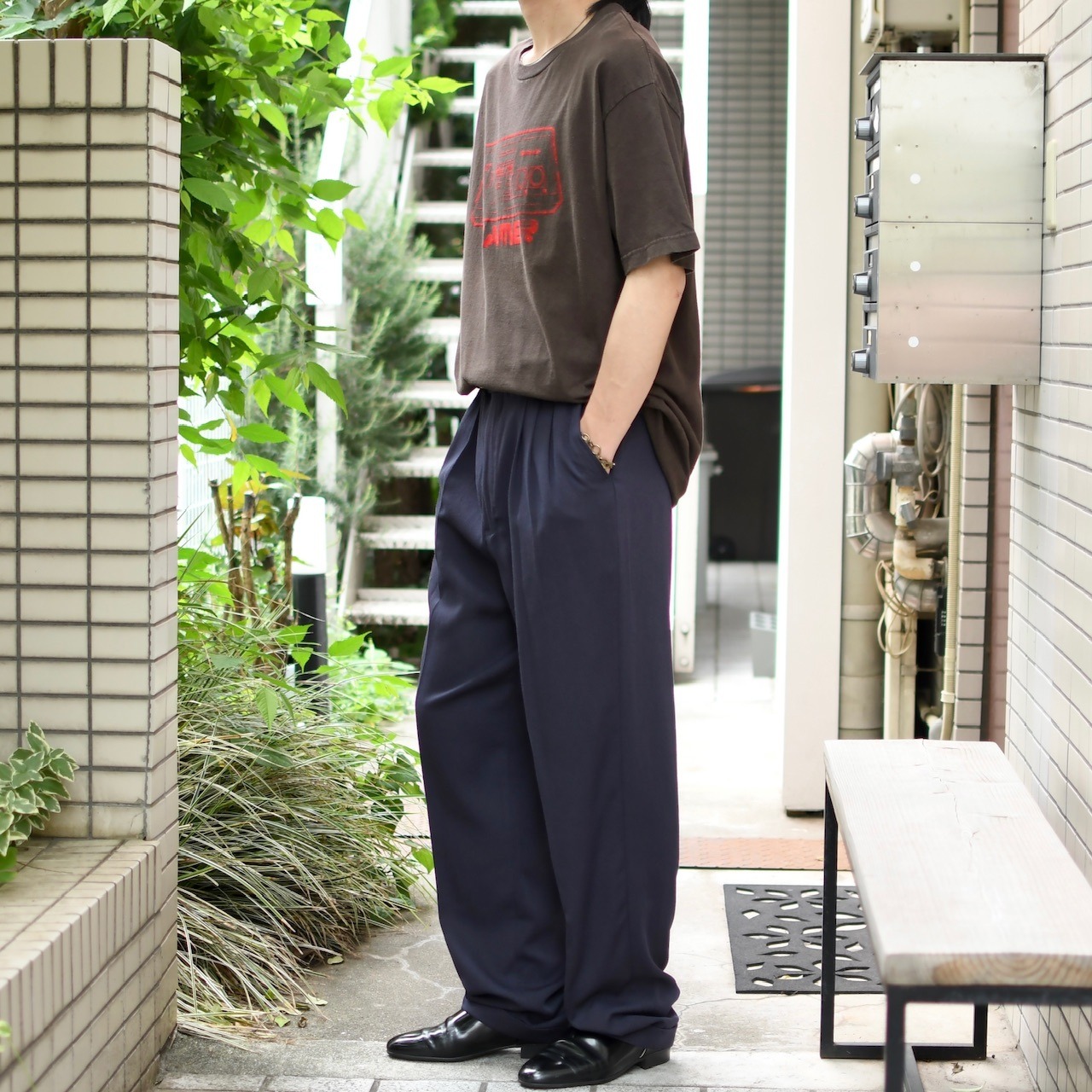 rayon blend 3tuck slacks faded navy