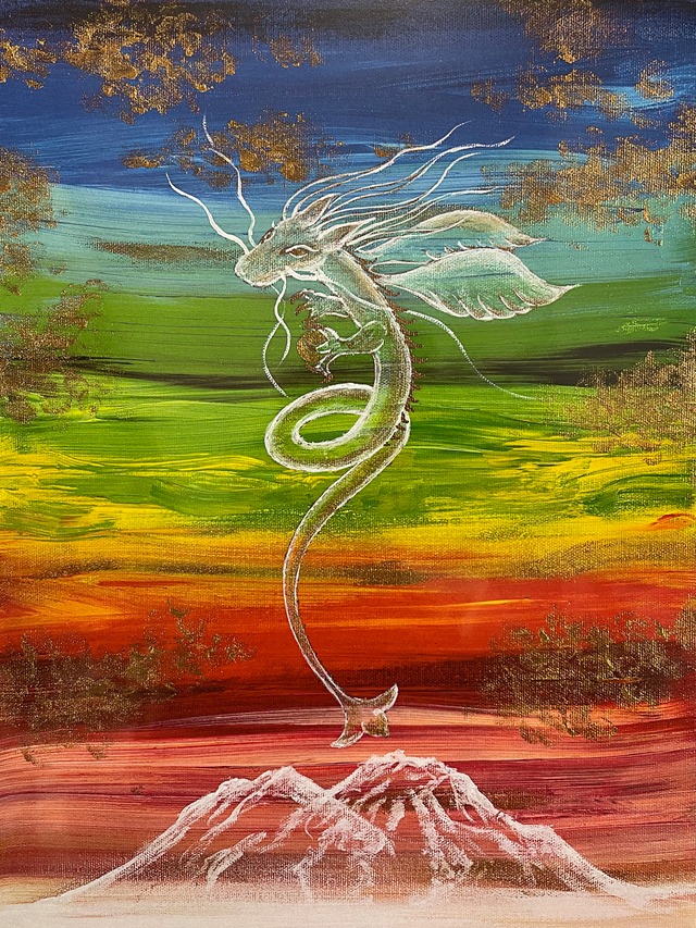 2) 宇宙からの癒し❣️マウントシャスタ「スピリチュアル・エナジー」アート中型「Rainbow Sky and Dragon in Mount Shasta」