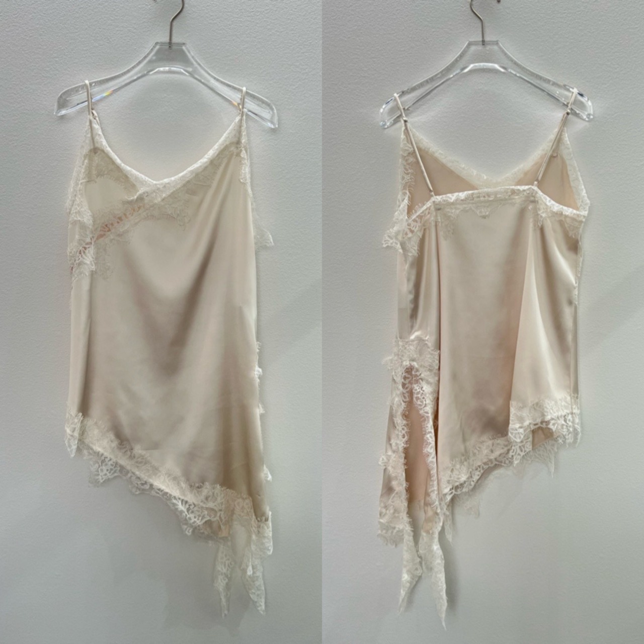 サテンレースアシメcamisole/アイボリー