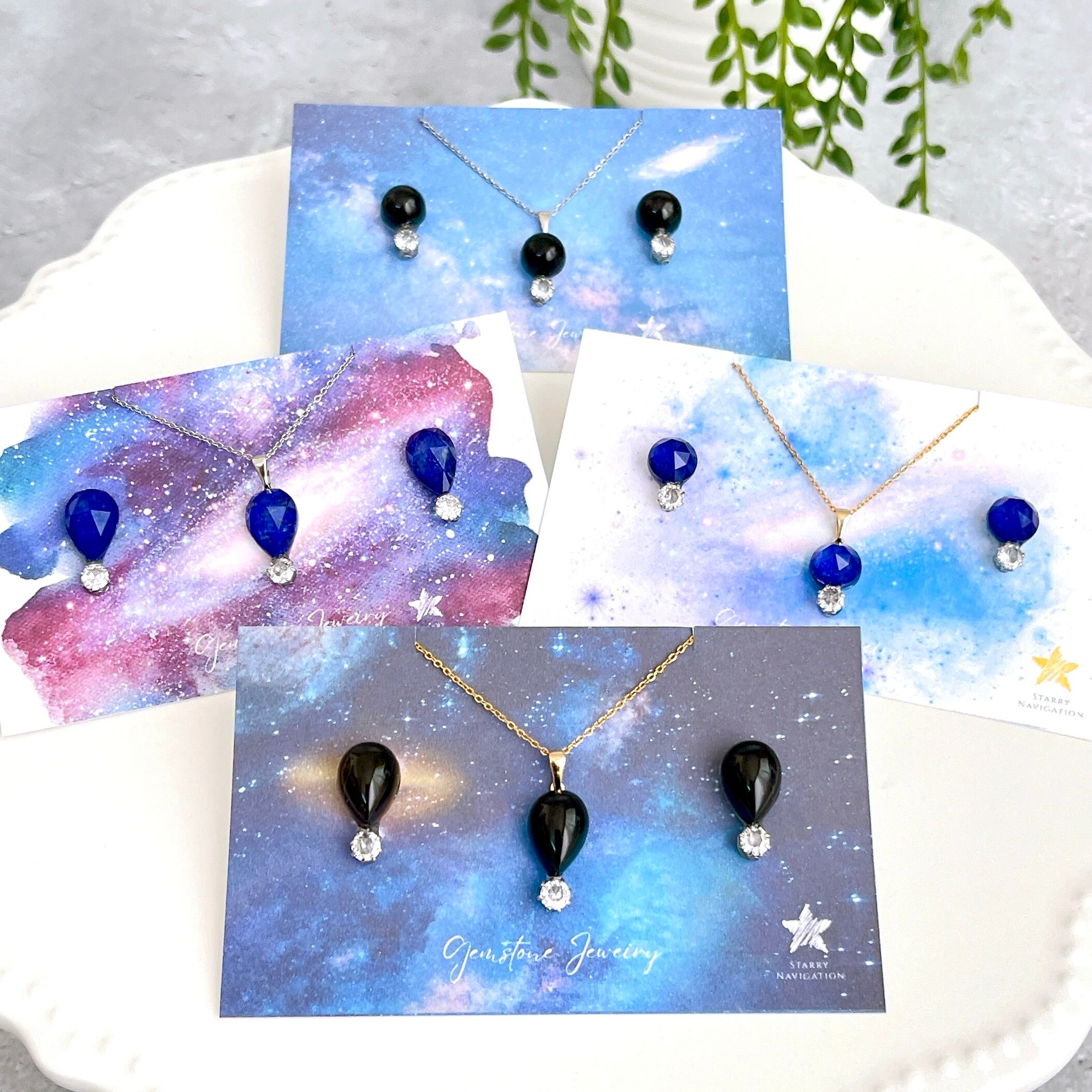 瑠璃の滴✧ラピスラズリピアス&ネックレスset（ペアシェイプ