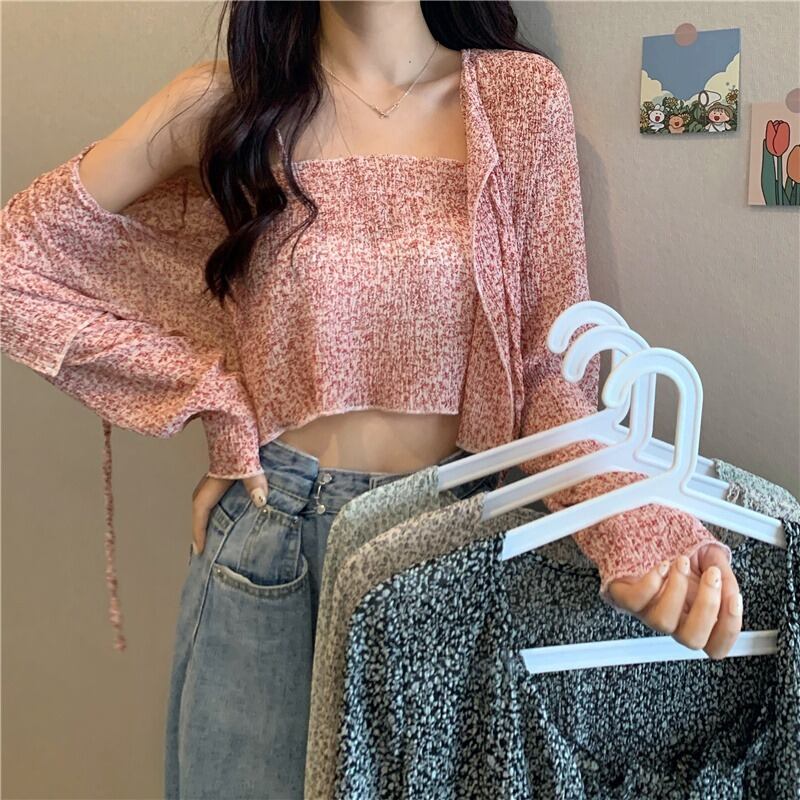 サマーフローラルシフォンジャケット カーディガン ロング 夏物 花柄 ハンチェンe7363848845