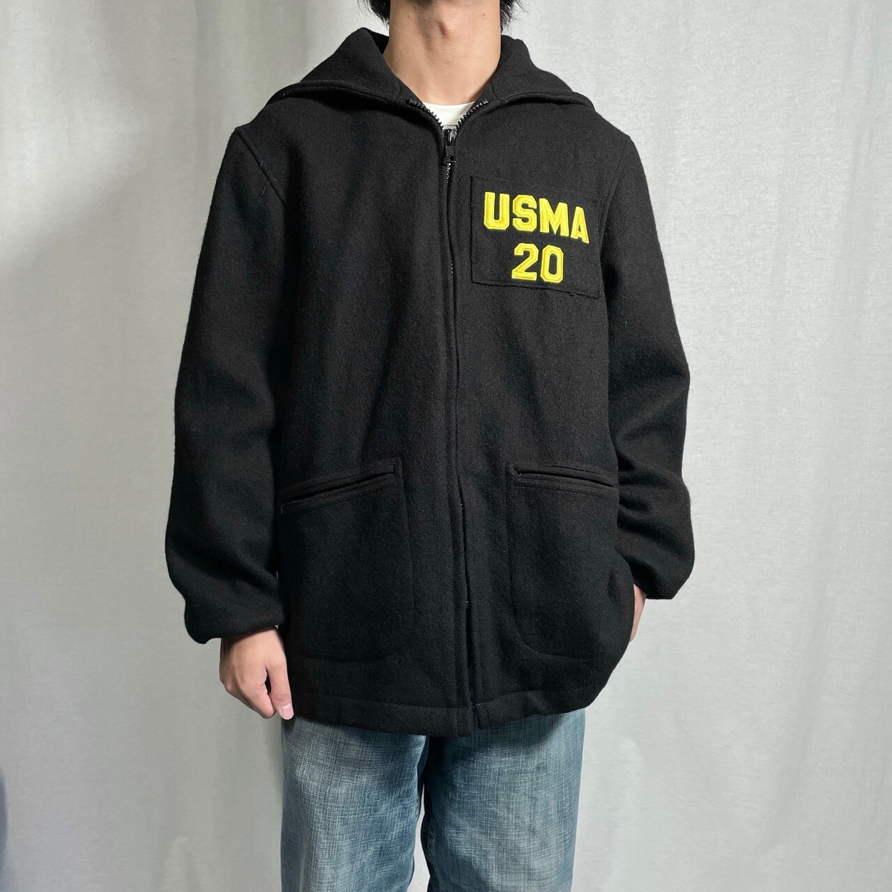 USMA 米軍実品 カデットパーカーメンズL相当 古着 ウールハーフコート 