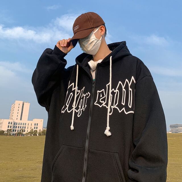 【予約販売】ビッグシルエット パーカー メンズ ブラック アイボリー フーディー オーバーサイズ 防寒 お洒落 こなれ感 ベーシック 秋 冬 トレンド 韓国 M/L/XL/2XL