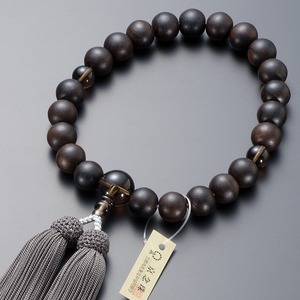 【努力特価】京念珠 数珠 男性用 縞黒檀 (艶消) 茶水晶仕立 22玉 正絹頭付房 数珠袋付 すべての宗派で使える 証明書付
