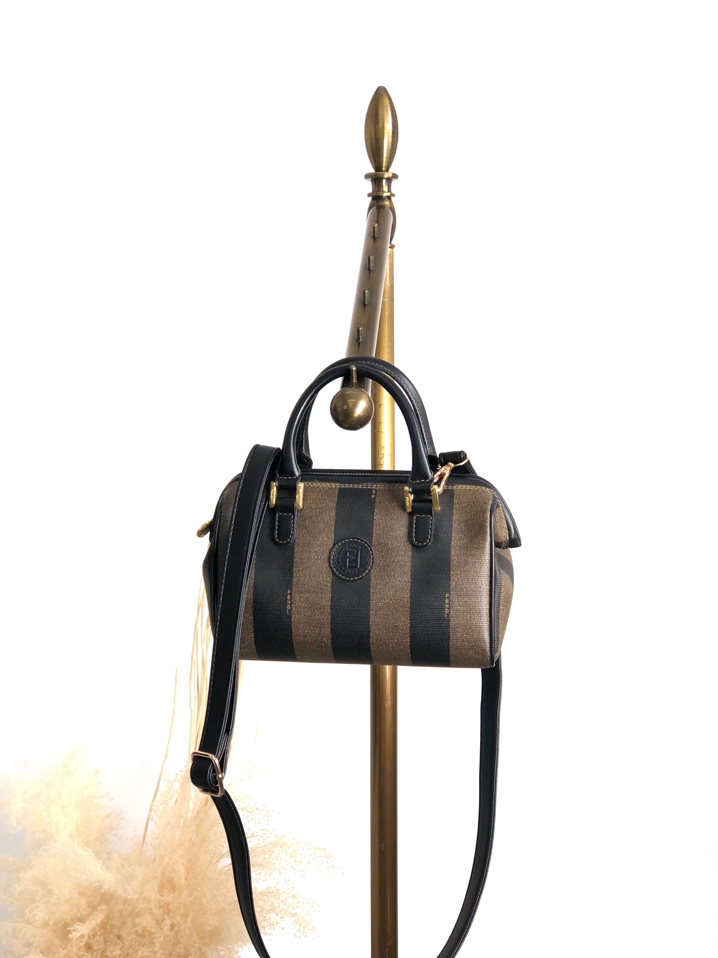 FENDI フェンディ ぺカン ハンドバッグ ブラウン FFロゴ PVC vintage