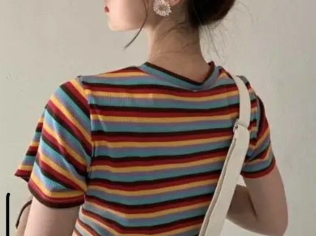 2colorsレインボー Tシャツ 夏2019 韓国ファッション 派手