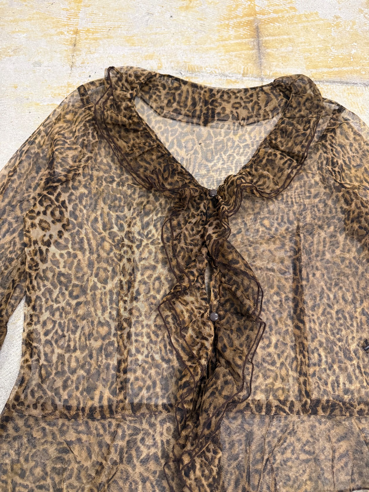 leopard sheer ruffle blouse
