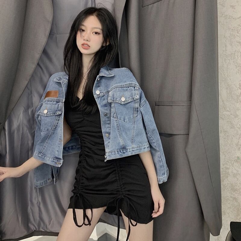 スタンダードブルージャケット スプリングオータムルーズショートトップス レトロ ストリート 春物 秋物 スーパーモール52329618469