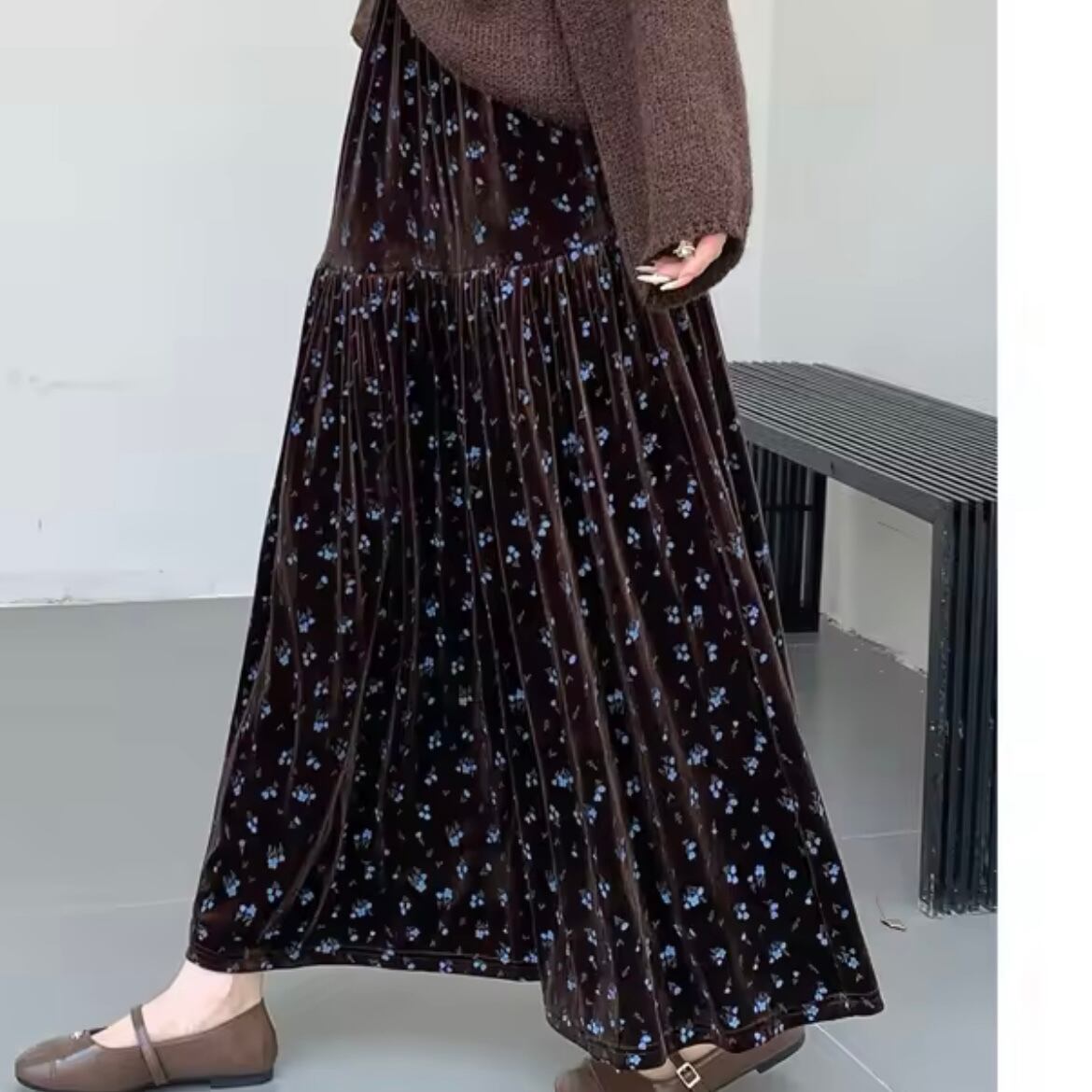 flower velor long skirt