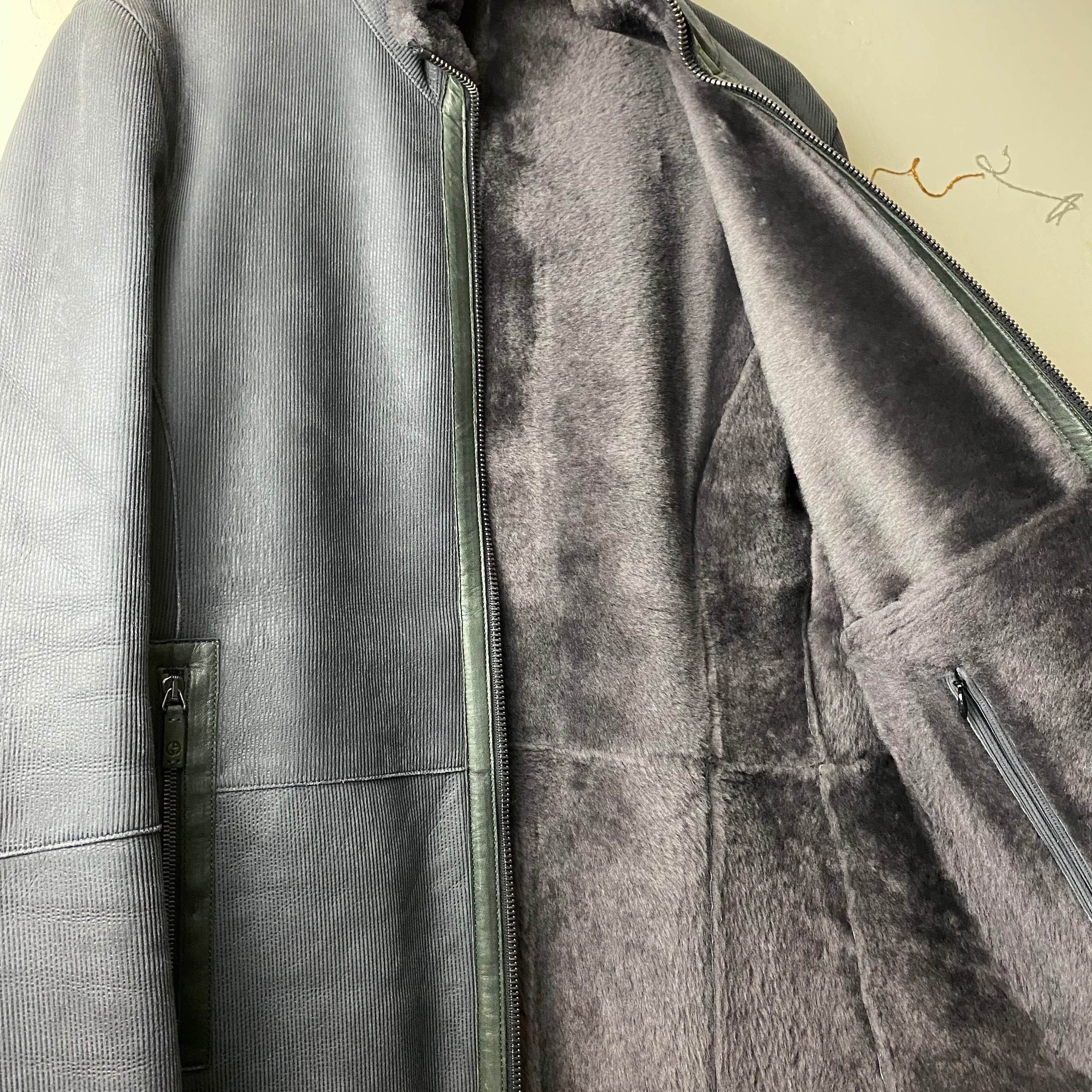 GIORGIO ARMANI dark gray mouton riders jacket | NOIR ONLINE