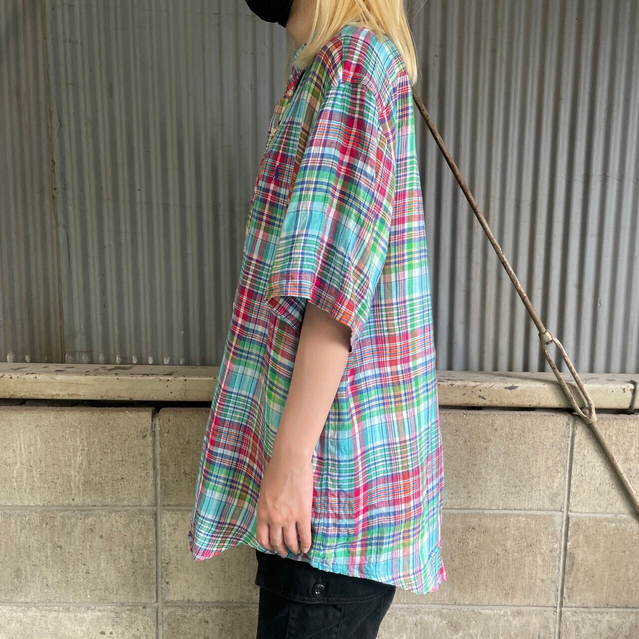 Ralph Lauren ラルフローレン 半袖リネンシャツ チェック柄 メンズXL