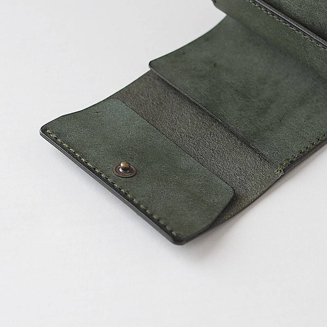 使いやすい 三つ折り財布 【 グリーン 】 レディース メンズ ブランド 鍵 小さい レザー 革 ハンドメイド 手縫い