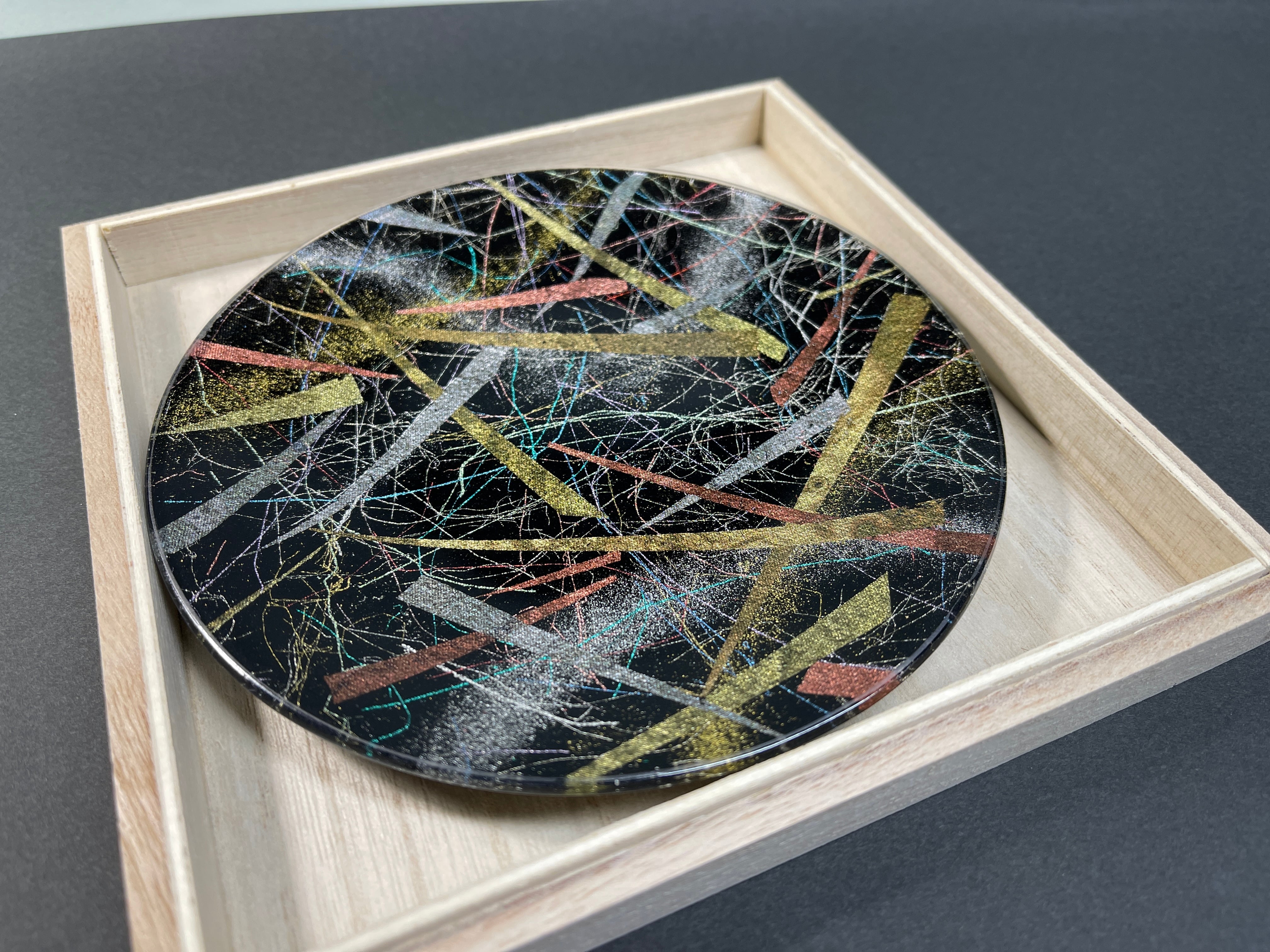 金彩友禅ガラスの器 変わり焼き箔 15cm丸皿 | 金彩工芸 山田