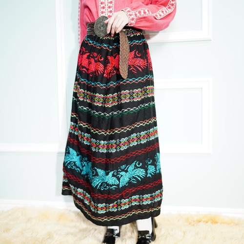 *SPECIAL ITEM* USA VINTAGE HAND MADE EMBROIDERY DESIGN WOOL LONG SKIRT/アメリカ古着ハンドメイド刺繍デザインウールロングスカート