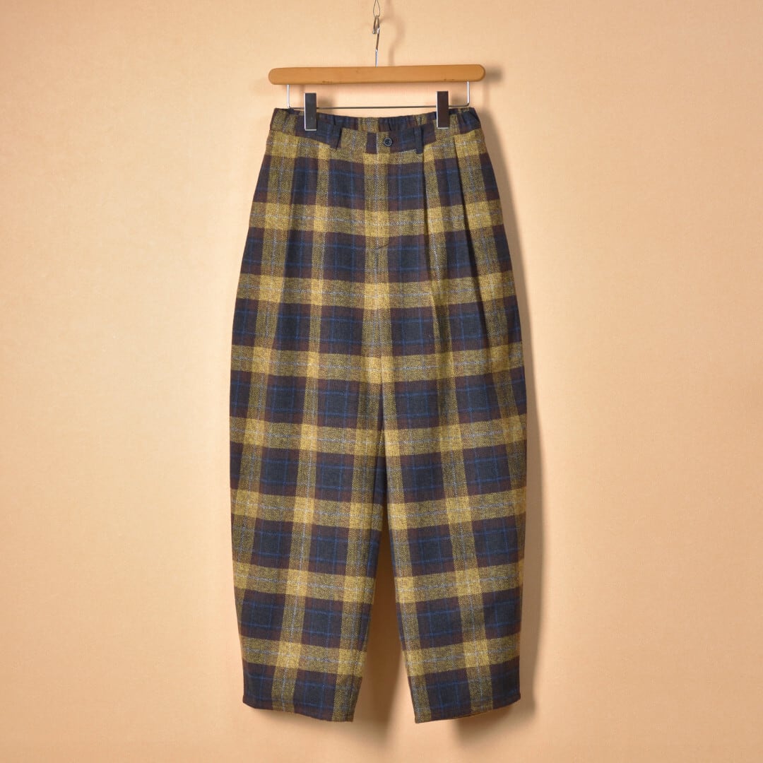 ina イナ ツィーディーコットン・フロントタックパンツ・ブラウンチェック【送料無料】