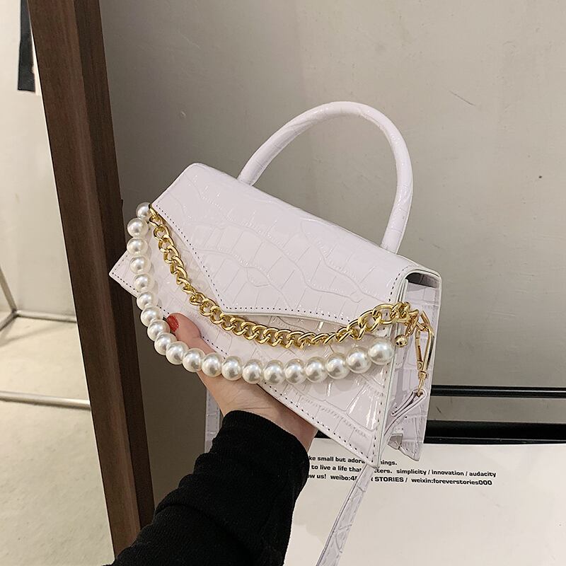 サマーパール 夏物 真珠 スクウェア メッセンジャーバッグ 手作りハンドバック97217336933