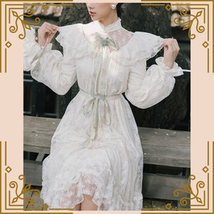 ♦スタンドカラーのレースワンピース♦trnd637