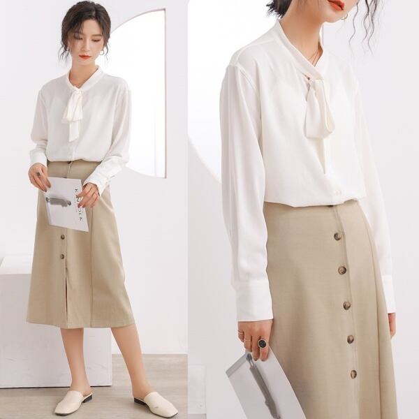 新作 21 秋新作 トップス ブラウス シャツブラウス ブラウス 長袖 ブラウス 白 ブラウス シャツ ボウタイブラウス ボウタイリボンブラウス オフィス ブラウス 通勤服 Olブラウス きれいめブラウス ゆったり 体型カバー トップス 体型カバー レディース ホワイト 白