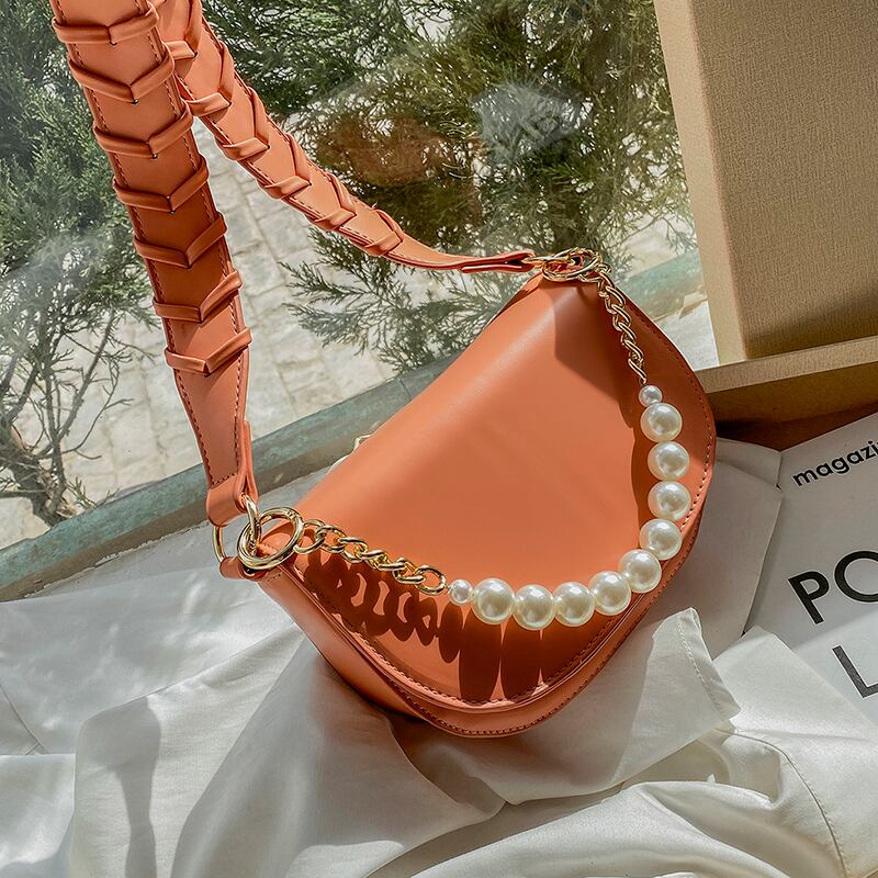 サマーレッドパールシングル 夏物 真珠 スクウェア メッセンジャーバッグ 手作りハンドバック55023609829