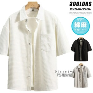シャツ 半袖 半袖シャツ メンズ 3色 M-4XL 綿麻 無地 カジュアル 春夏 おしゃれ 26LT304