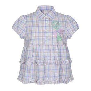 [BETWEENAND] Lucky Key Purple Check Doll Collar Shirt