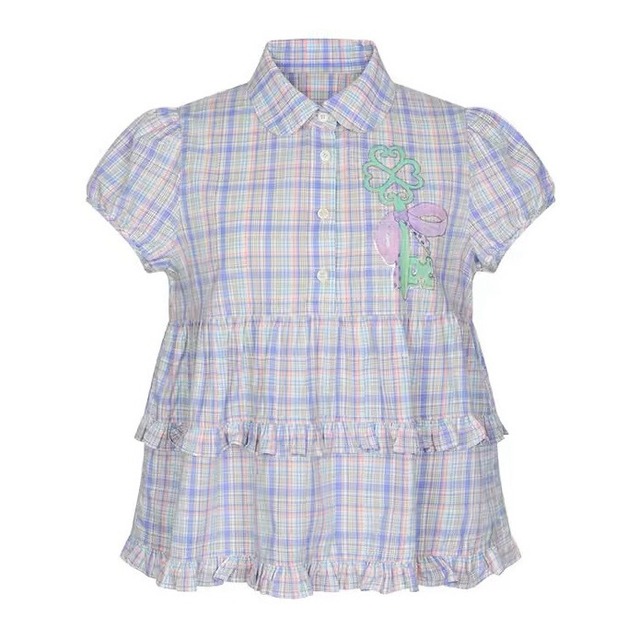 [BETWEENAND] Lucky Key Purple Check Doll Collar Shirt