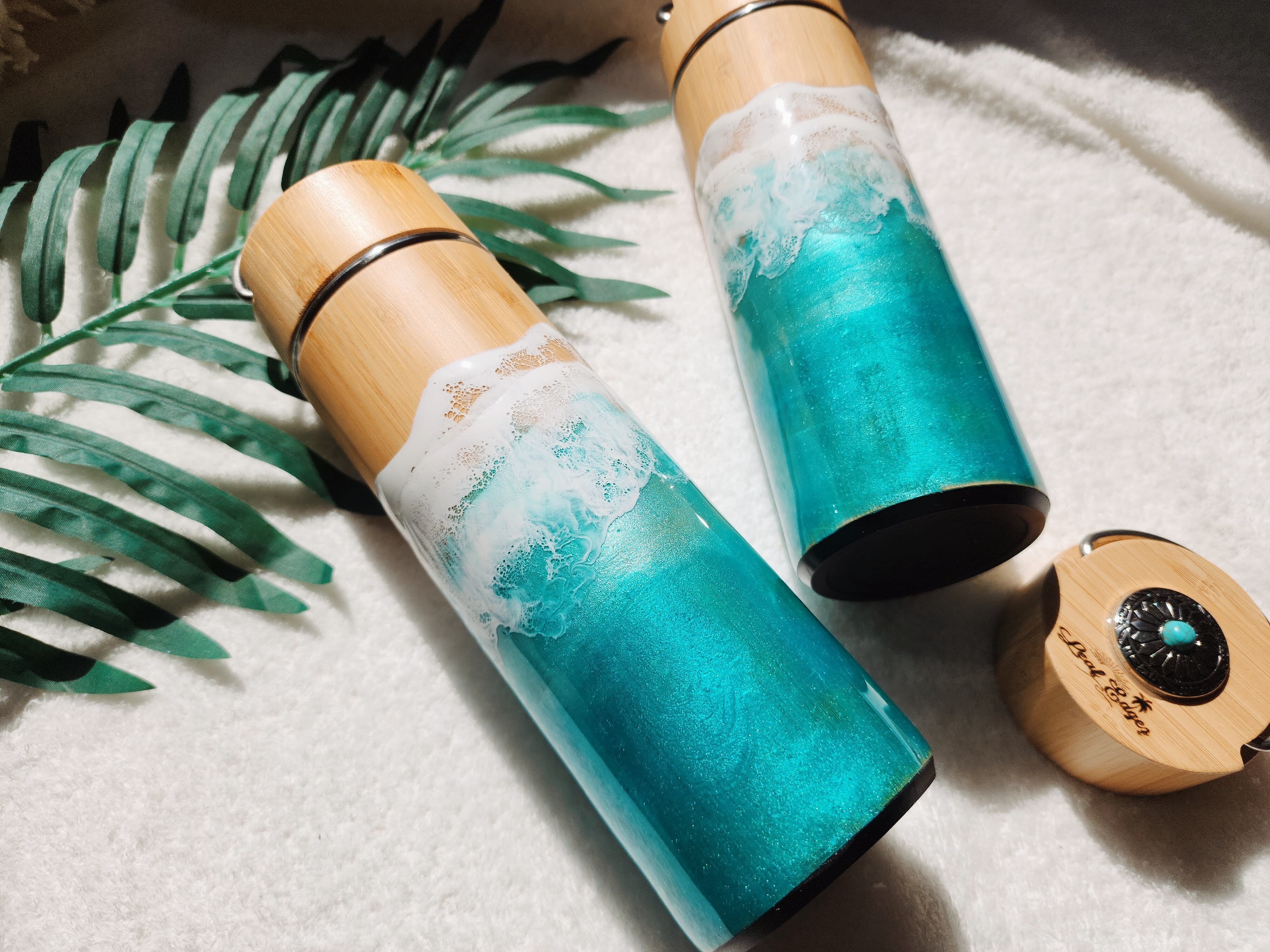 378.オーシャンレジンアート ステンレスボトル(優しい色味)