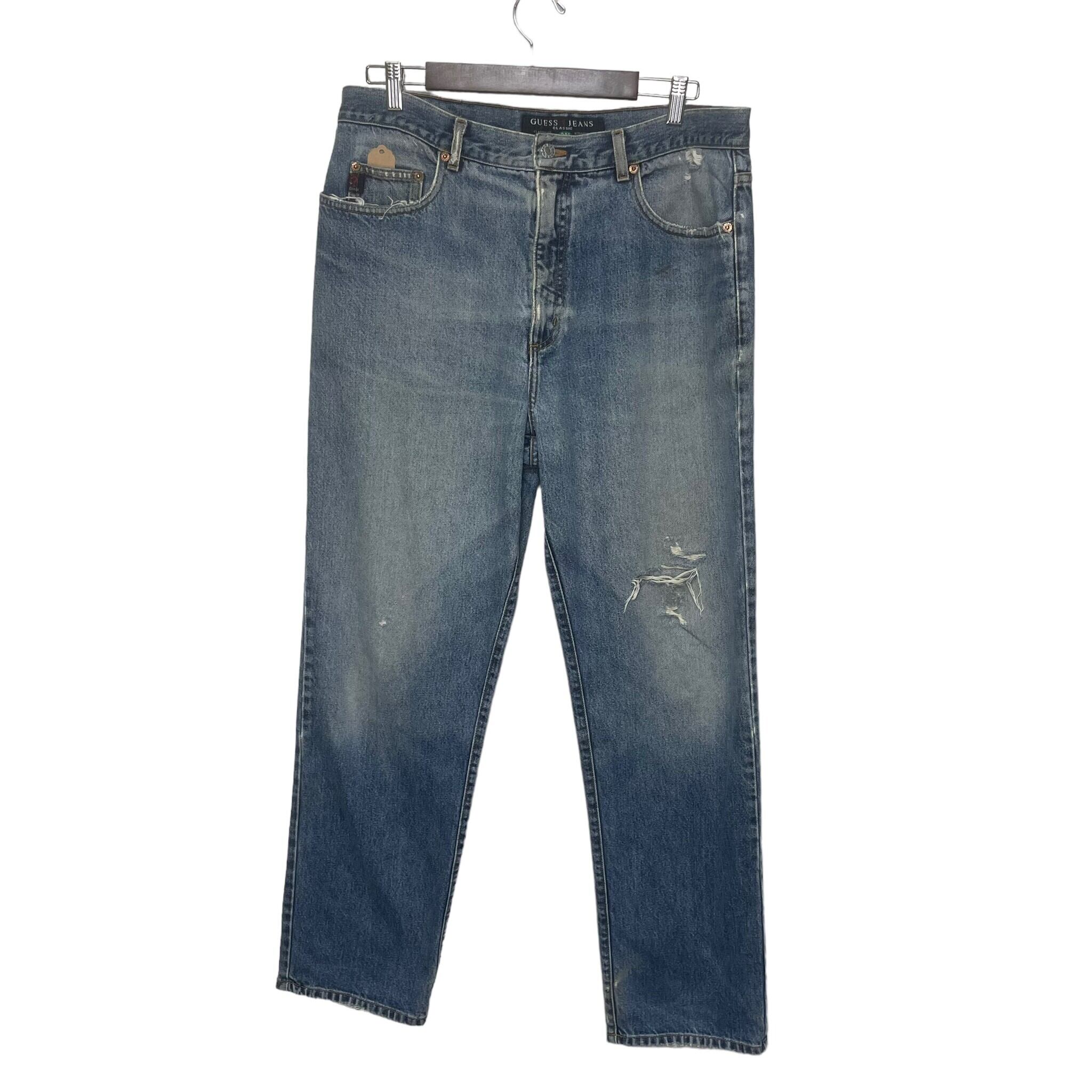 W38×L30#裾上げ済み】【Made in USA】GUESS デニムパンツ 革パッチ 