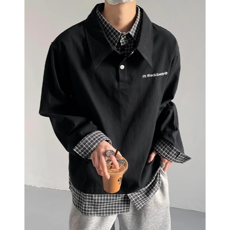 button-down design long sleeve cotton polo shirt mr0662