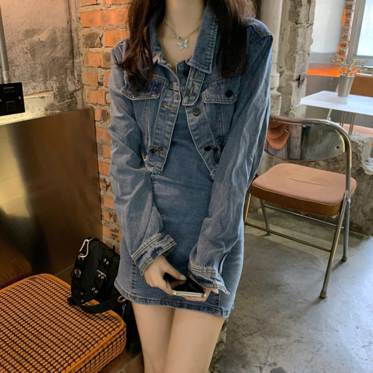 デニムジャケット+ワンピ ツーピースセット LK776