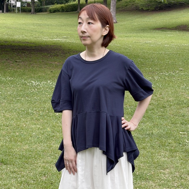 CSTS-140 オーガニックコットン天竺 ランタンスリーブ　イレギュラーペプラムTシャツ