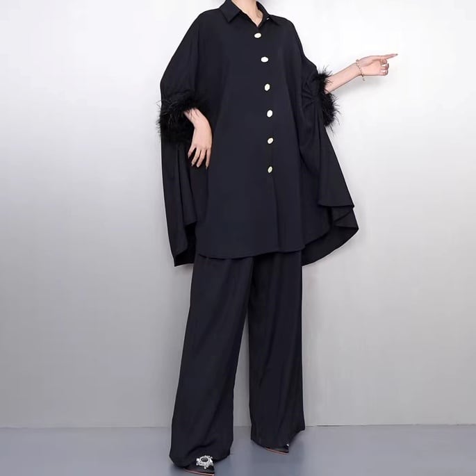 シャツカラー ヒップ丈 オーバーサイズ ブラウス&パンツ 1color ST0215