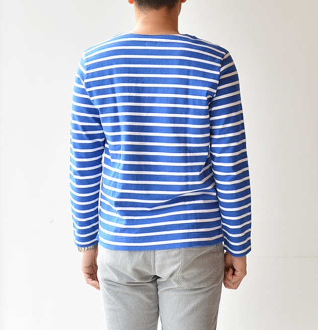 RINEN(リネン)10/1オーガニック天竺ボーダーリーフネック(14604)スモークブルー(35)　3size