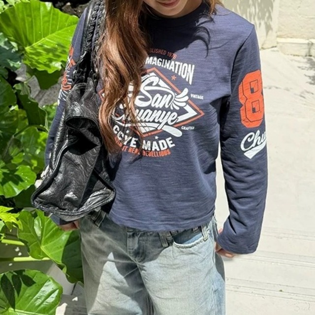 カレッジライクロゴグラフィックロングTシャツ 2col R02720