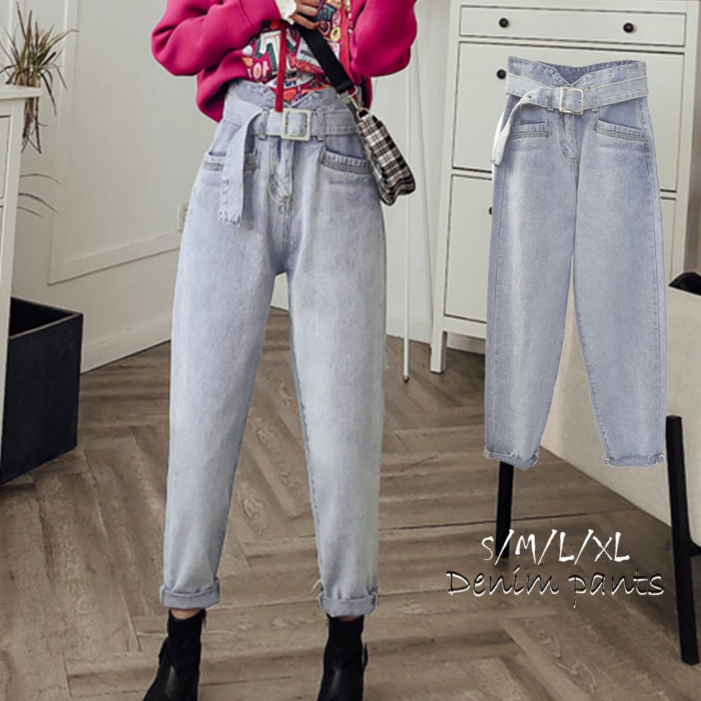 韓国風 デニムパンツ ハイウエスト パンツ シンプル ジーパン レディース