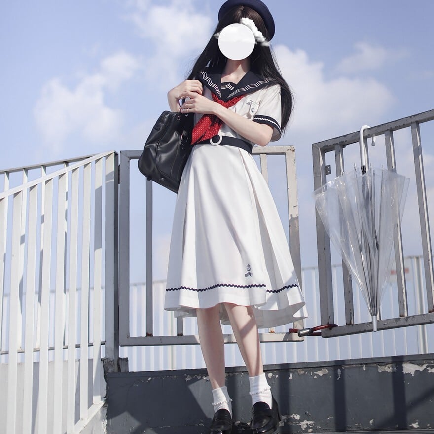 ロリータファッション セーラー風マリンワンピース 夏服 お嬢様風