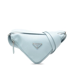プラダ トライアングル ショルダーバッグ ライトブルー サフィアーノレザー レディース PRADA 【中古】