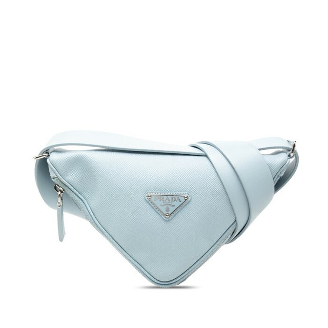 プラダ トライアングル ショルダーバッグ ライトブルー サフィアーノレザー レディース PRADA 【中古】