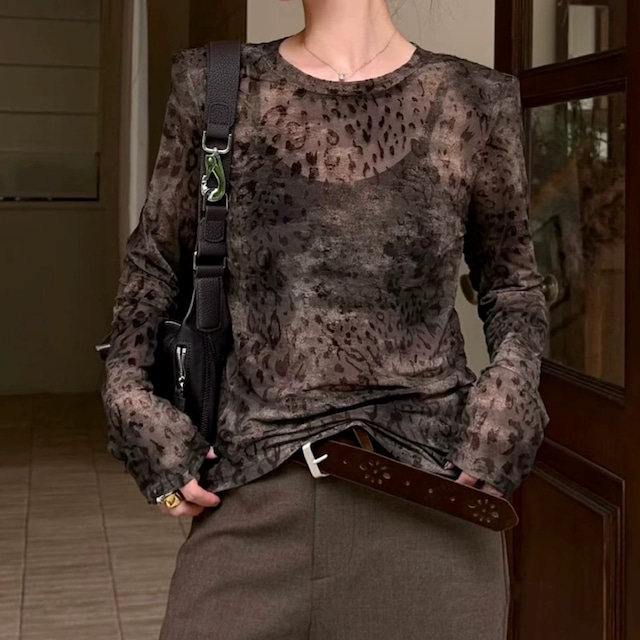 Nuance Leopard Sheer Top 01413