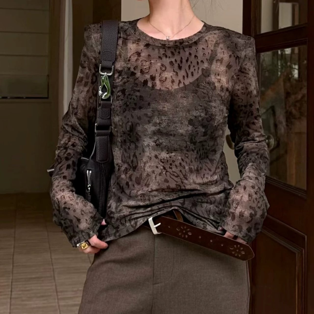 Nuance Leopard Sheer Top 01413