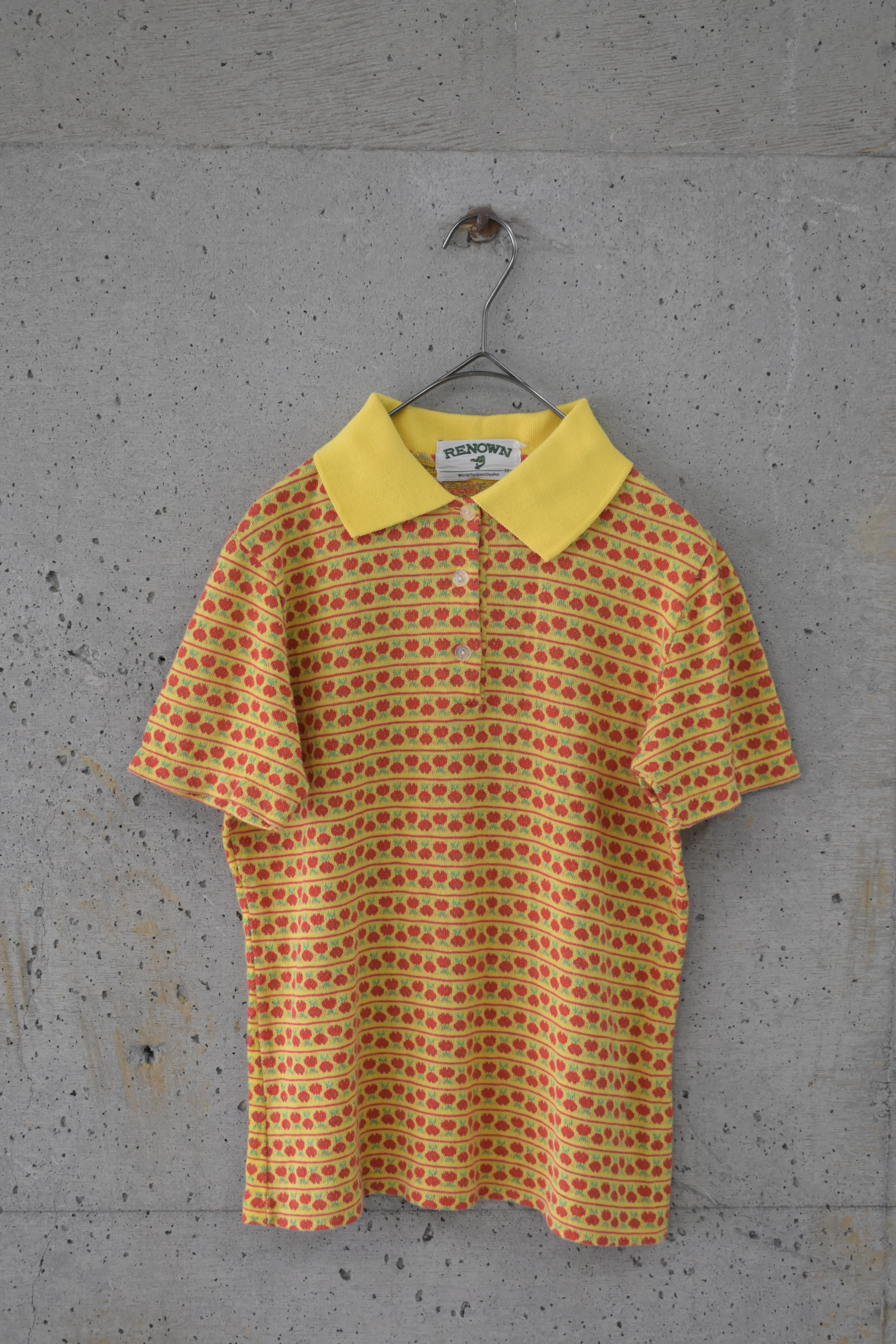 Apple print high-gauge knit polo shirt