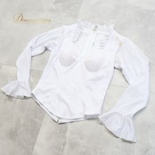 フラメンコ 衣装 トップス ブラウス 白 長袖 フリル ダンス パーティ 発表会 ホワイト系 フリルデザイン おしゃれ ダンス衣装 イベント用コスチューム エレガント レディース スタイリッシュ