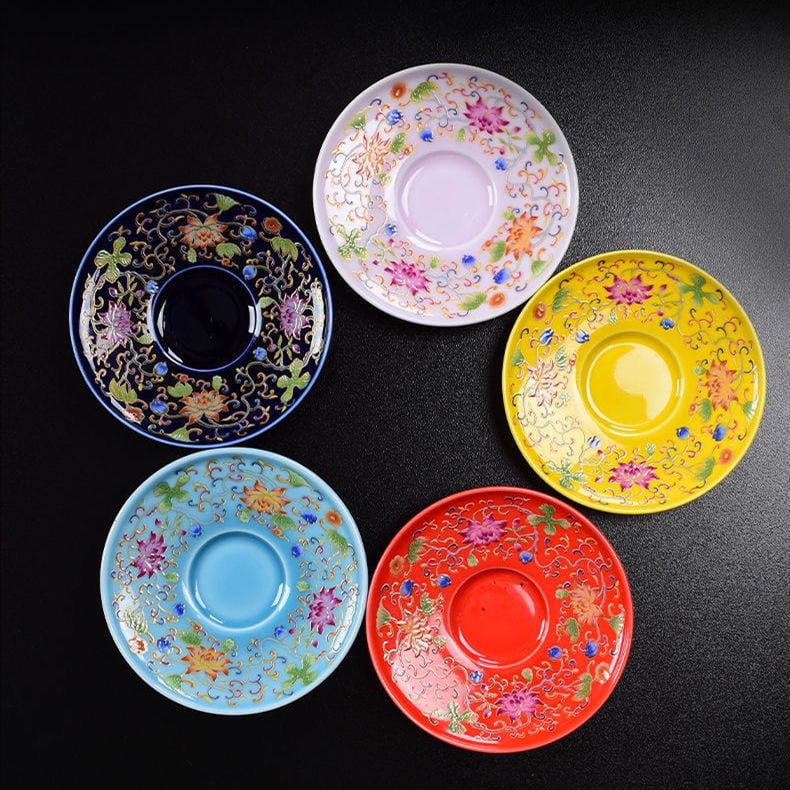 茶器】ピンク纏枝蓮杯 1セット | 五福茶荘