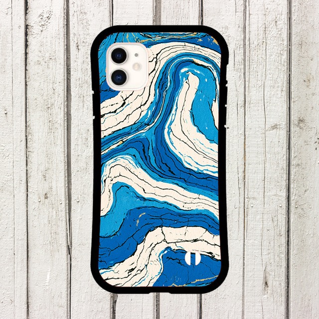 受注生産 iPhoneケース ブルーとゴールドの流線マーブル｜大理石風 MARB032A