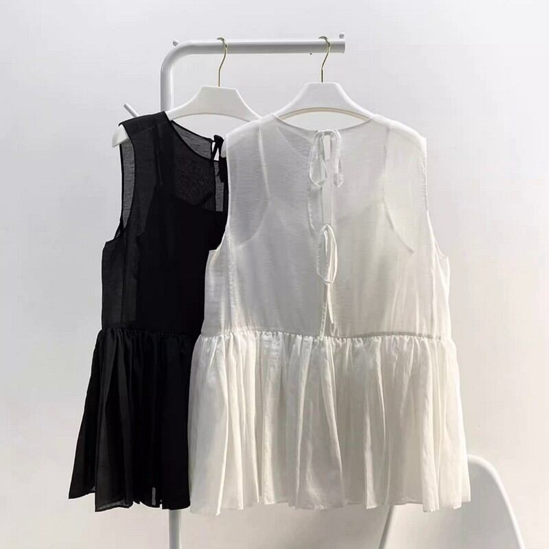 vest short dress with sleeveless ribbon W00145