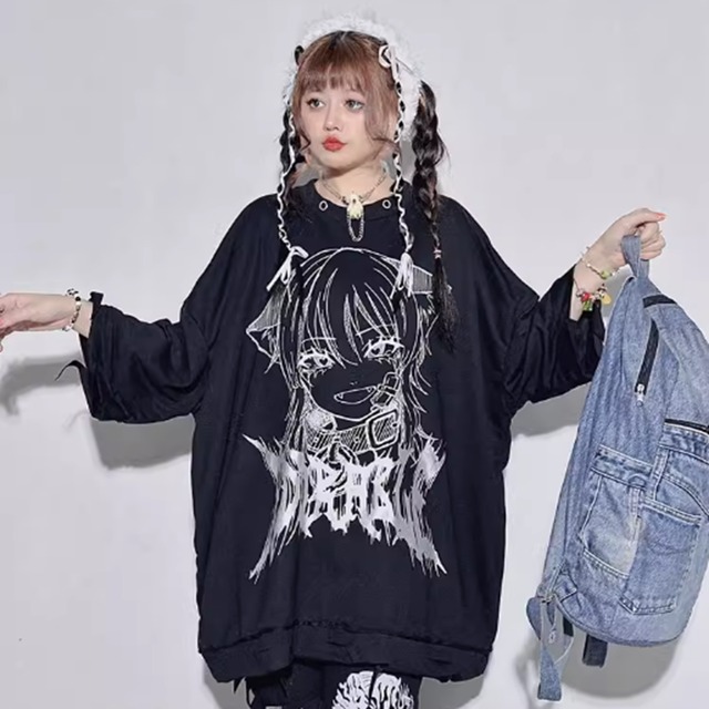 サブカル 服 地雷系 通販 Tシャツ イラスト プリント柄 ビッグ