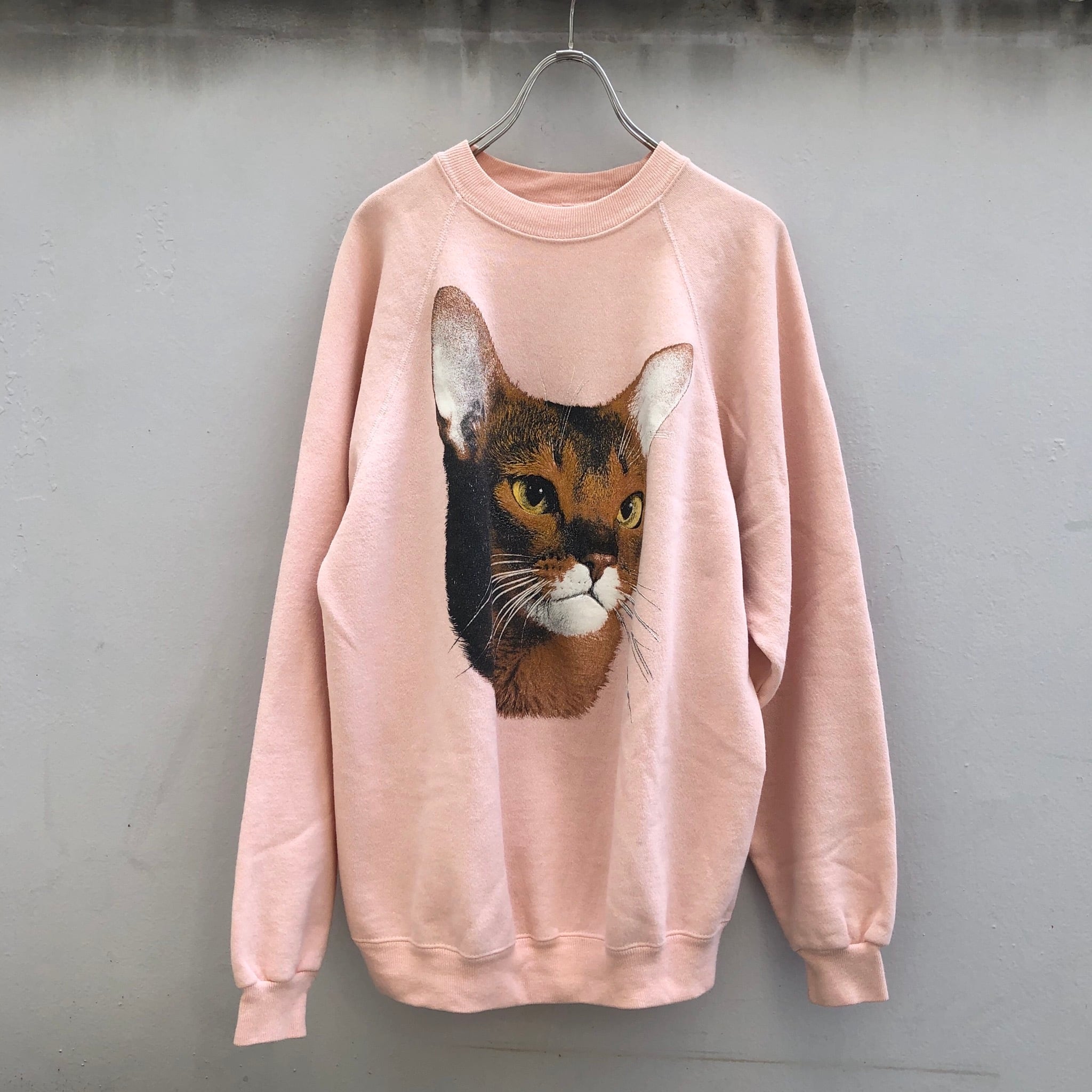 Vintage Cat Face Sweatshirt / ピンク猫プリントスウェットシャツ