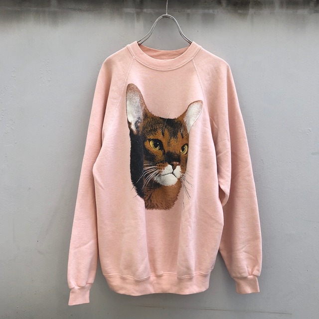 Vintage Cat Face Sweatshirt / ピンク猫プリントスウェットシャツ　
