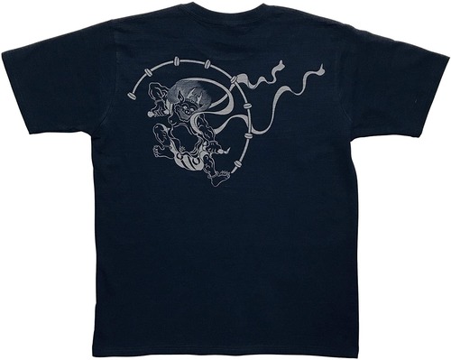[江戸てん]Tシャツ 6.8オンス 和柄 味のあるスラブ生地に抜染しました メンズ 雷神　紺